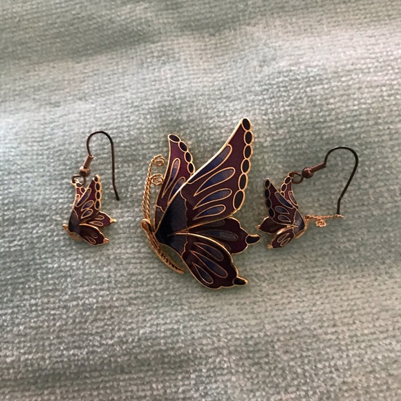 Jewelry - Beautiful Cloisonné matching set earrings and pin